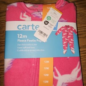 Carter's Pink Fleece Footie Pajamas 12M NWT Unicorn Design